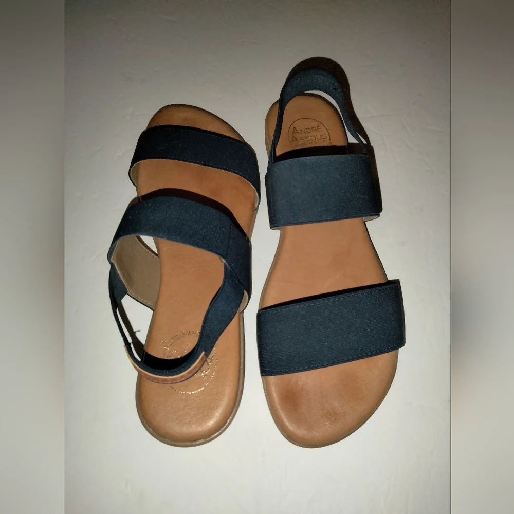 Andre Assous (Size 10) Navy Nigella Elastic Sling Back Open Toe Leather Sandals